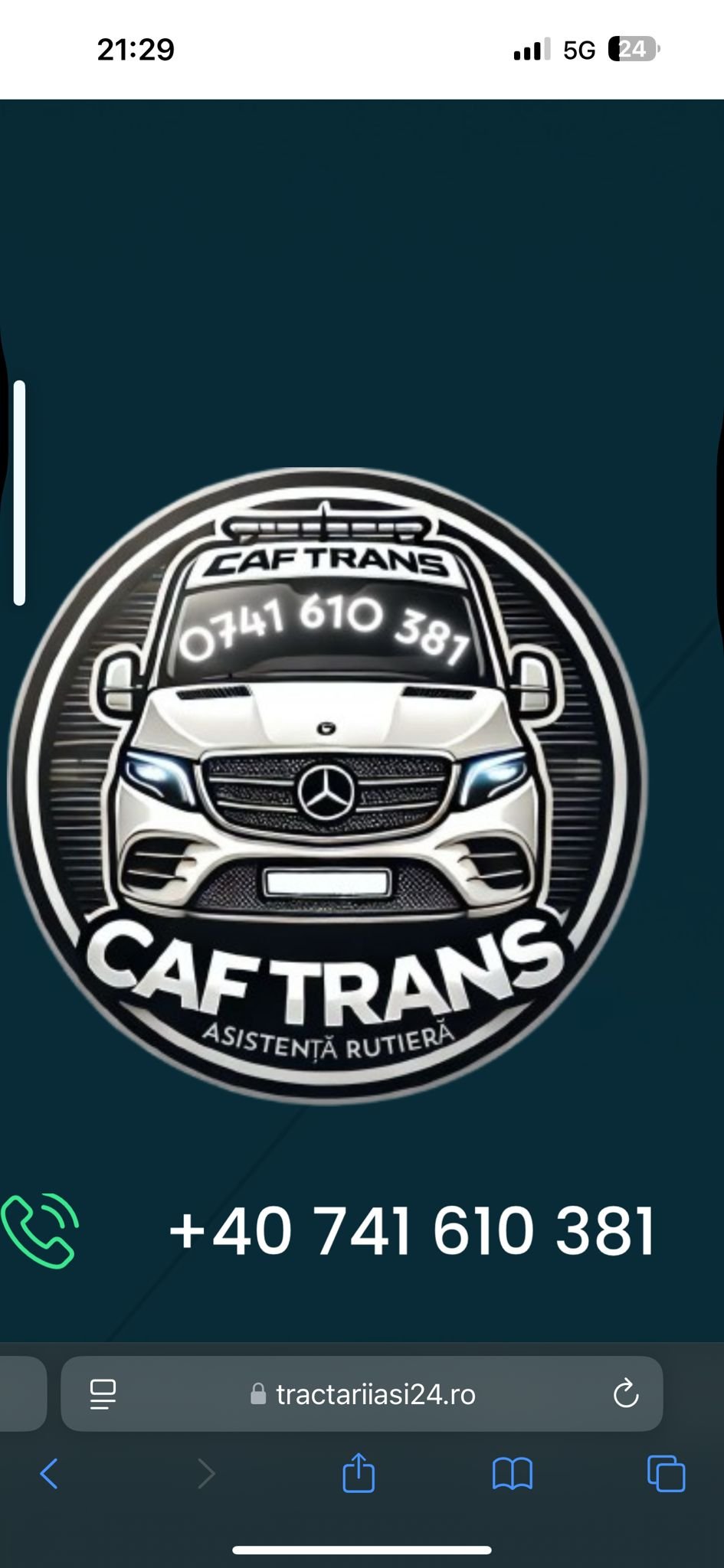 Logo CAF Trans asistenta rutiera cu numarul de telefon al firmei